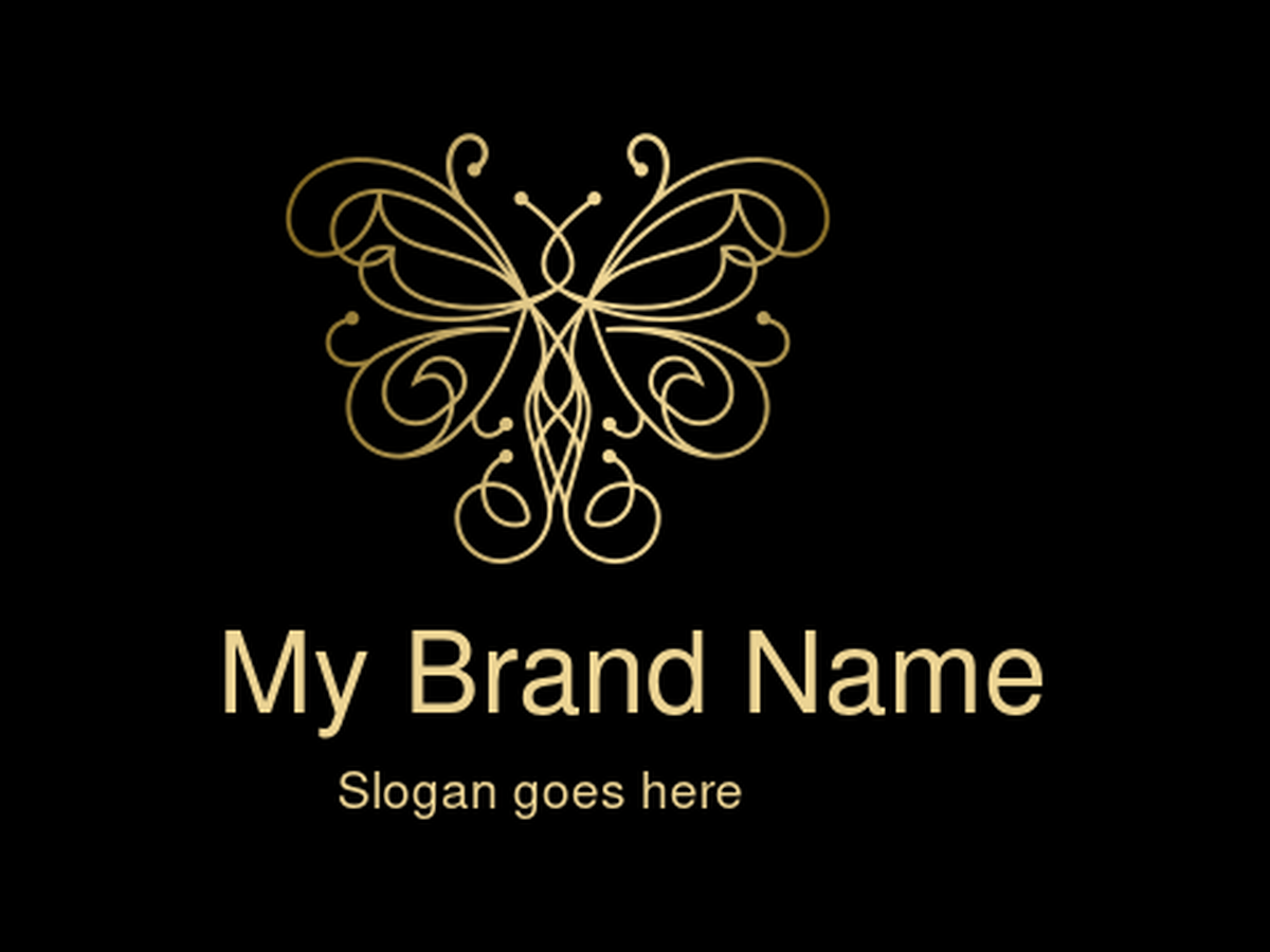 Exquisite Golden Ornate Butterfly with Swirling Patterns Logo Design for Luxury Fashion Accessories and High-End Jewelry Brands